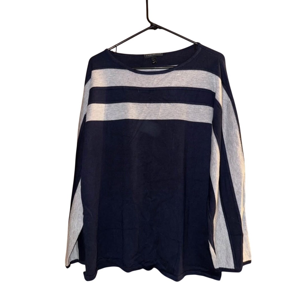 Lane Bryant Knit Sweater 14/16 Navy Blue Grey Striped Long Sleeve Boat Neck Top